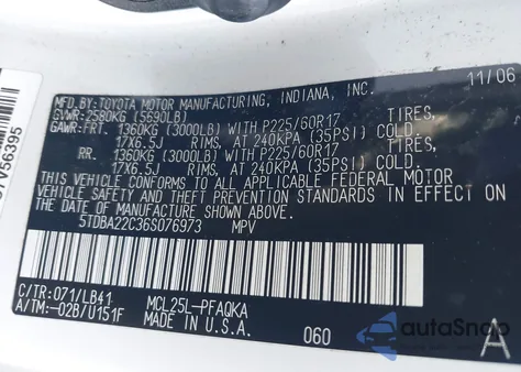 2006 Toyota Sienna Xle from USA, damaged, VIN 5TDBA22C36S076973